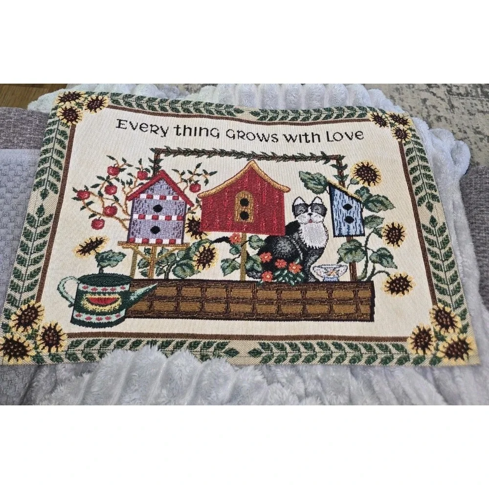 Vintage Woven Tapestry Placemats Set of 6 Every Thing Grows With Love Cat Garden